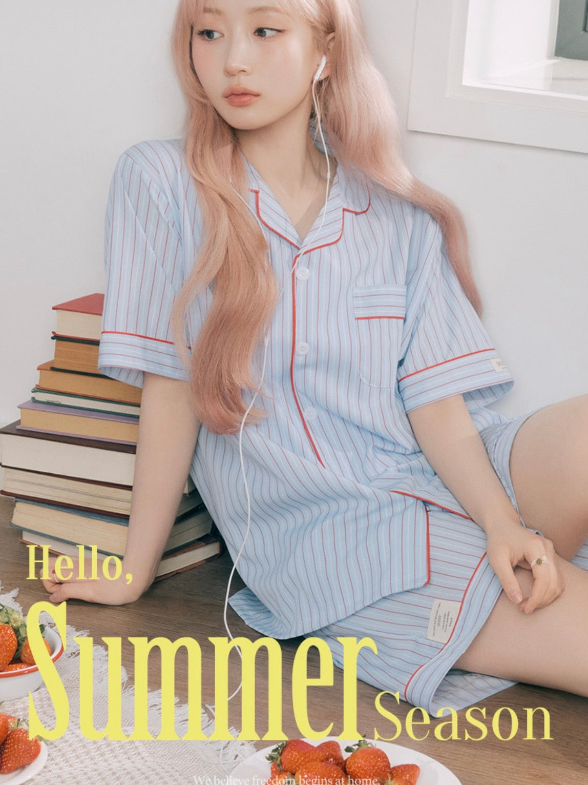 Dossy Silk fit Stripe short sleeve pajamas set (In Stock, Size M)