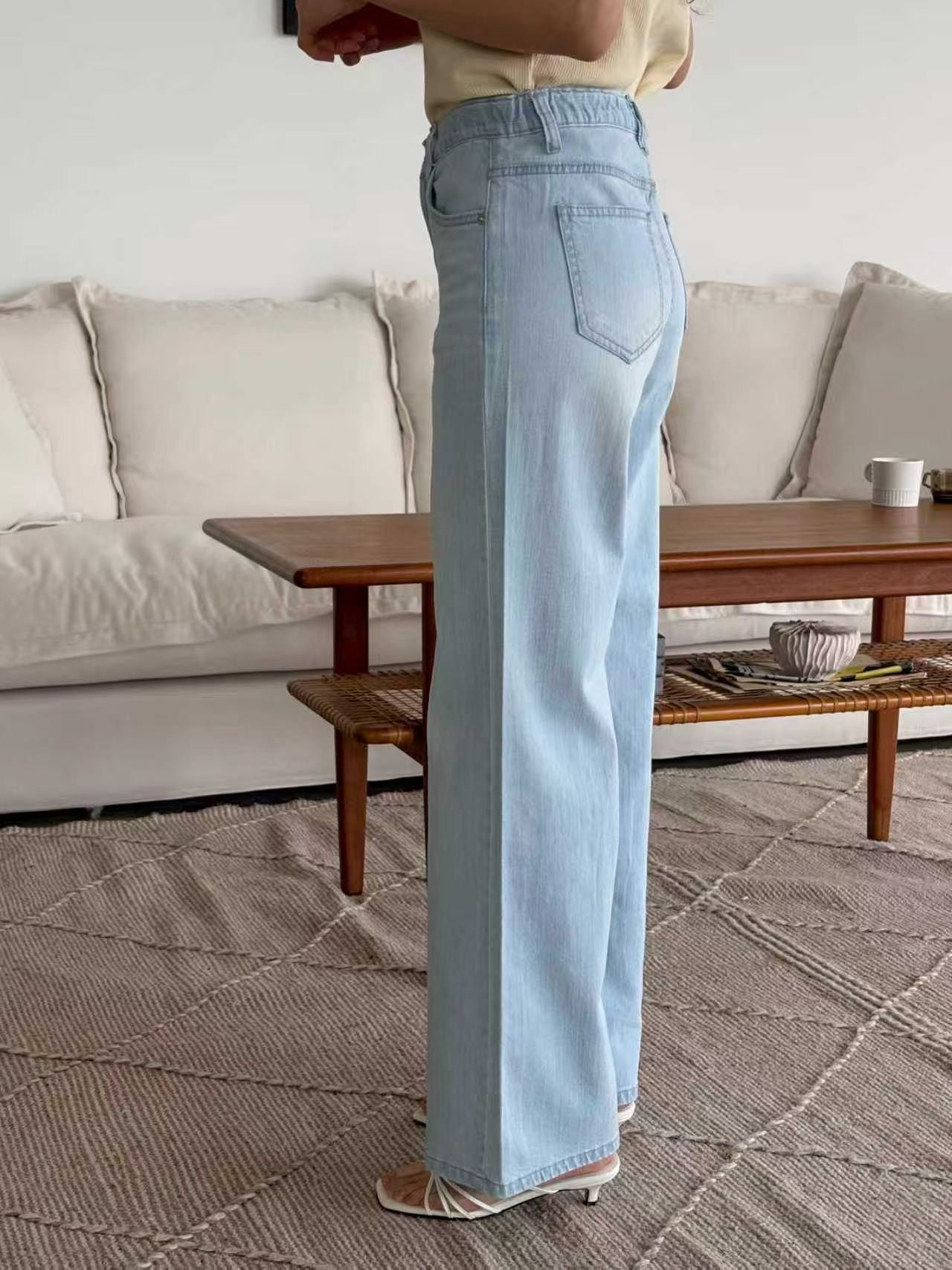 [Half Elastic Waist] Pajama-Soft Lightweight Stretchy Wide-Leg Bootcut Jeans(Light Blue)