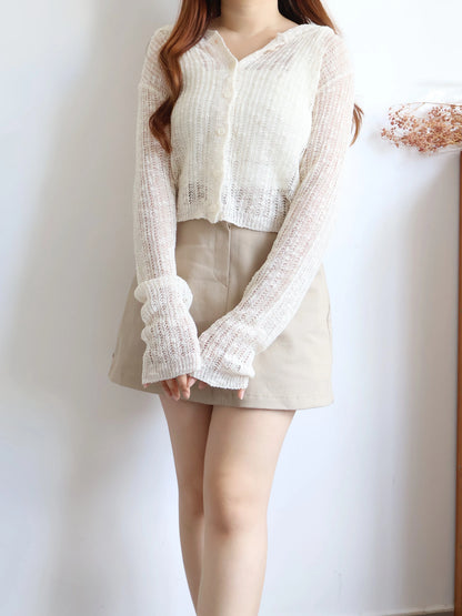 Matcha Milk Foam Hooded Knit Cardigan(Cream)