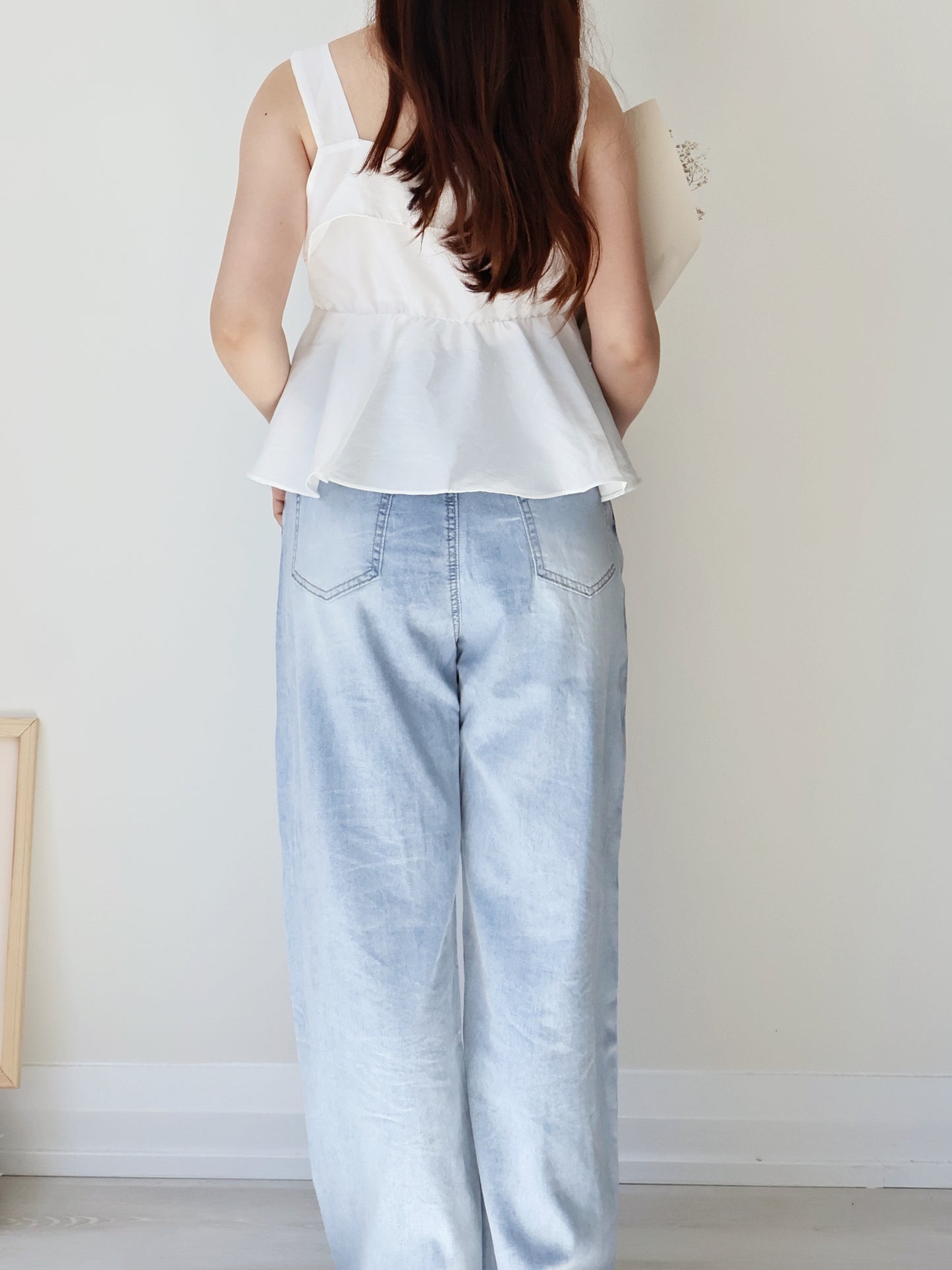 French Tie-Wrap Silky Swing-Hem Blouse(Ivory)