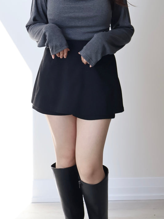 Wrinkle-Free Stretch Cotton A-Line Skort(Black)