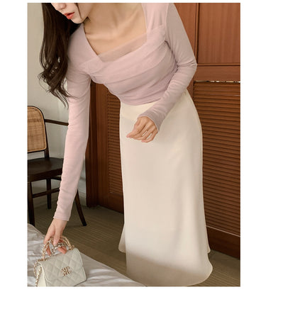 Romantic Sheer Square Neck Tee(3 colors)