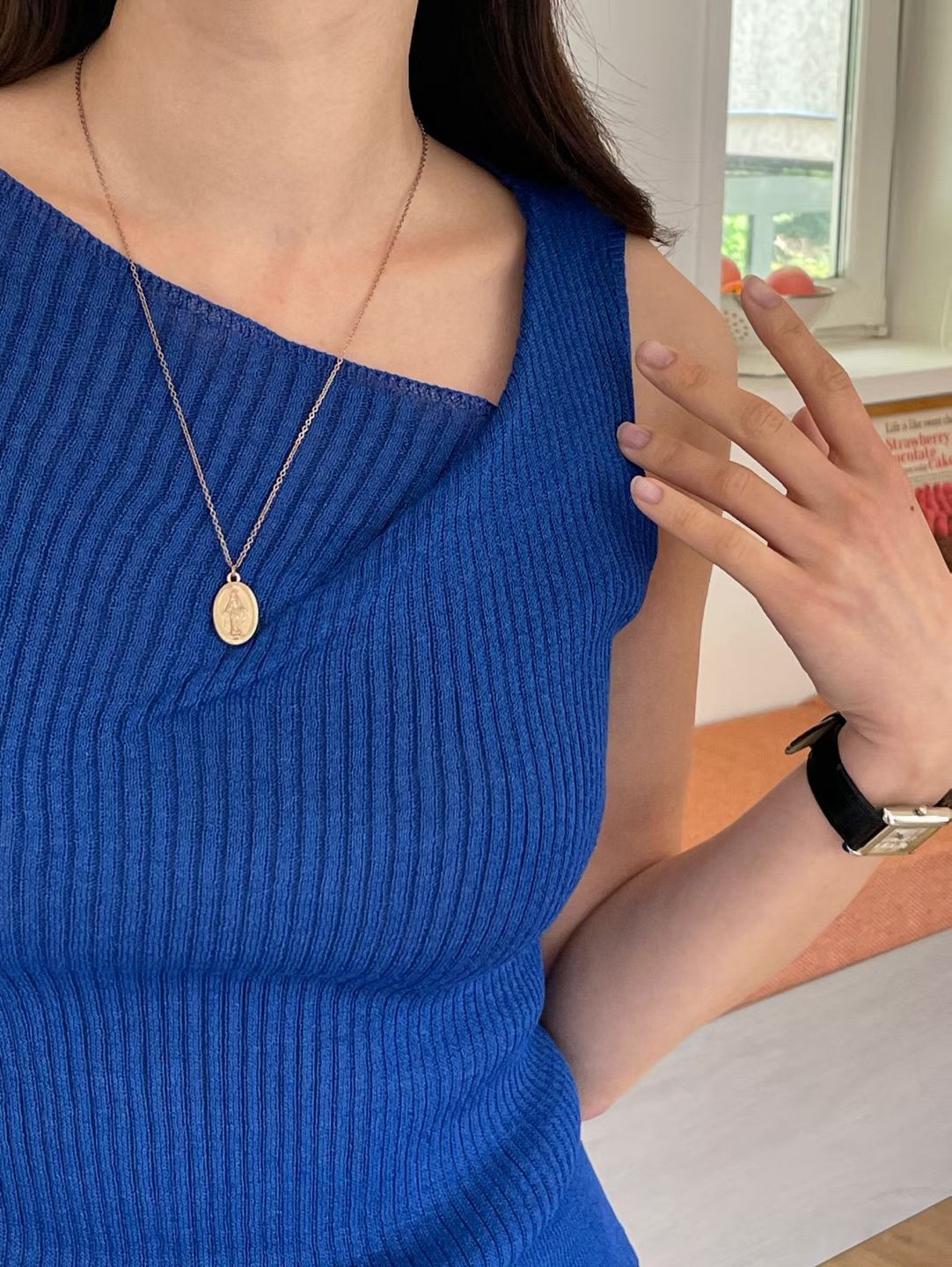 Simple Asymmetric-Neck Linen Knit Tank(5 Colors)