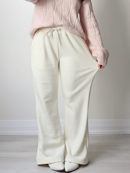 [3 Lengths] Pyjama-Soft Fuzzy Fleece Bootcut Pants with Pockets(Cream)
