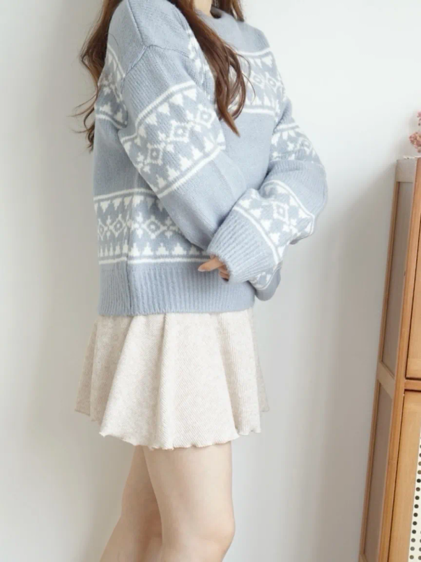 Nordic Round Neck Thick Sweater(Greyish blue)