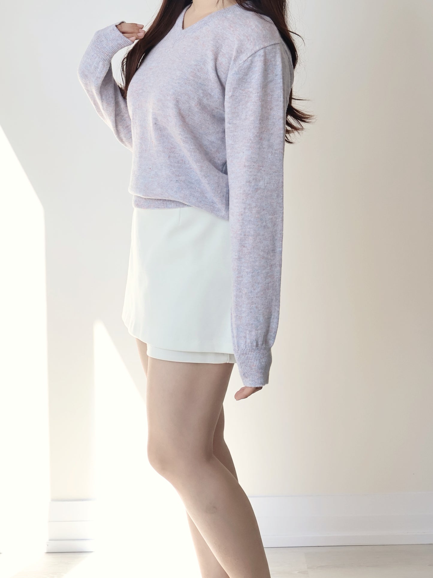 Dreamy V-Neck Heather Sweater(Lavender)