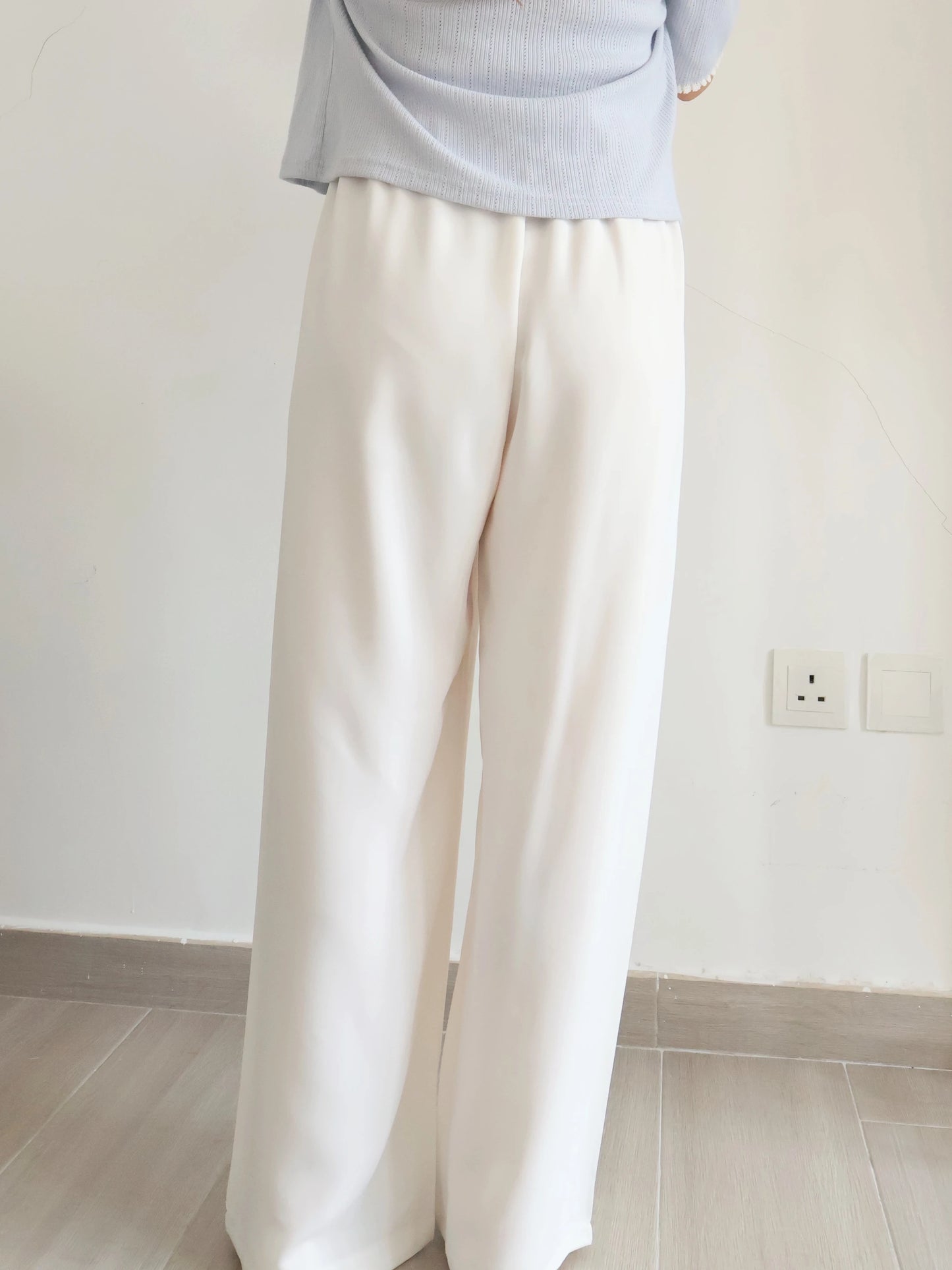 [Wrinkle-Free] -5KG Air-Flow Wide-Straight Slacks(Ivory)