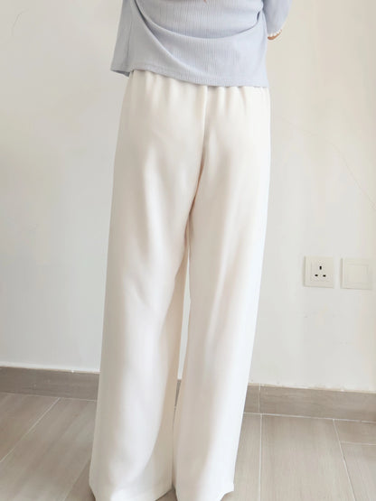 [Wrinkle-Free] -5KG Air-Flow Wide-Straight Slacks(Ivory)