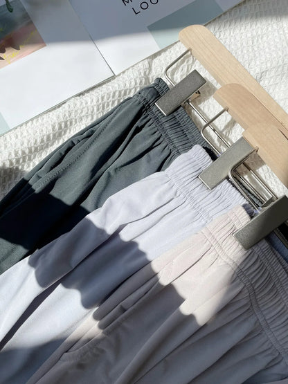 Airy Matte Breathable Wide-Leg Pants with Pockets(Beige)