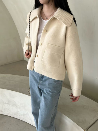 [10% Wool] Detachable Knit-Collar Jacket with Double Pockets(2 Colors)
