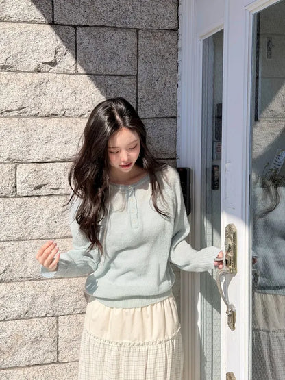 [20% wool] Henley Neck Loose-Fit Basic Knit Top(9 colors)