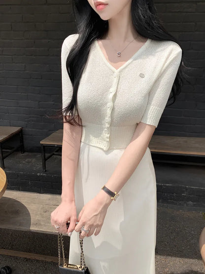 V-Neck Pendant Cooling Knit Cardigan(5 colors)