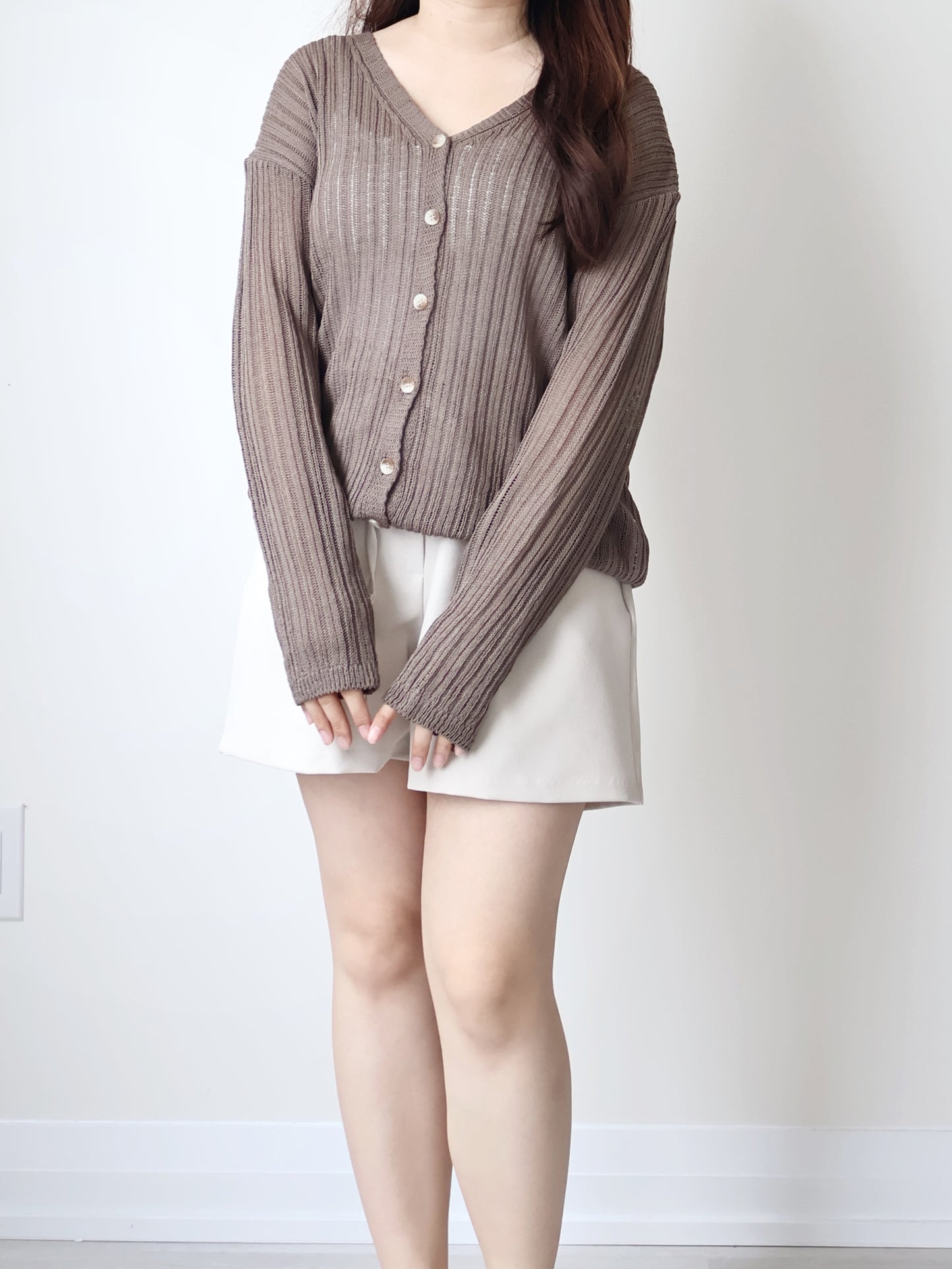 Relaxed-Fit Ripple Knit Cardigan(Brown)