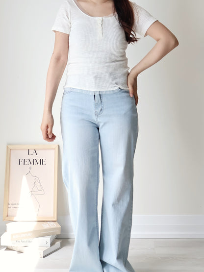Romantic Half-Button Sheer Top(Ivory)
