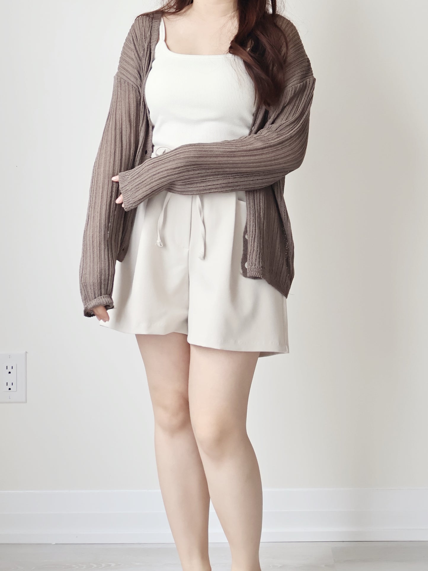 Relaxed-Fit Ripple Knit Cardigan(Brown)