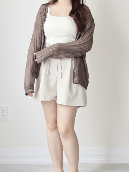 Relaxed-Fit Ripple Knit Cardigan(Brown)