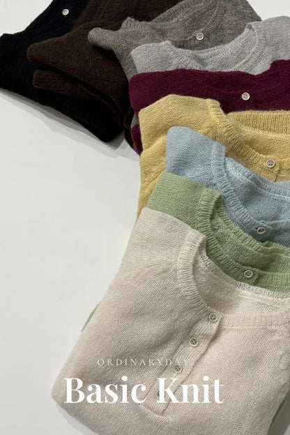 [20% wool] Henley Neck Loose-Fit Basic Knit Top(9 colors)