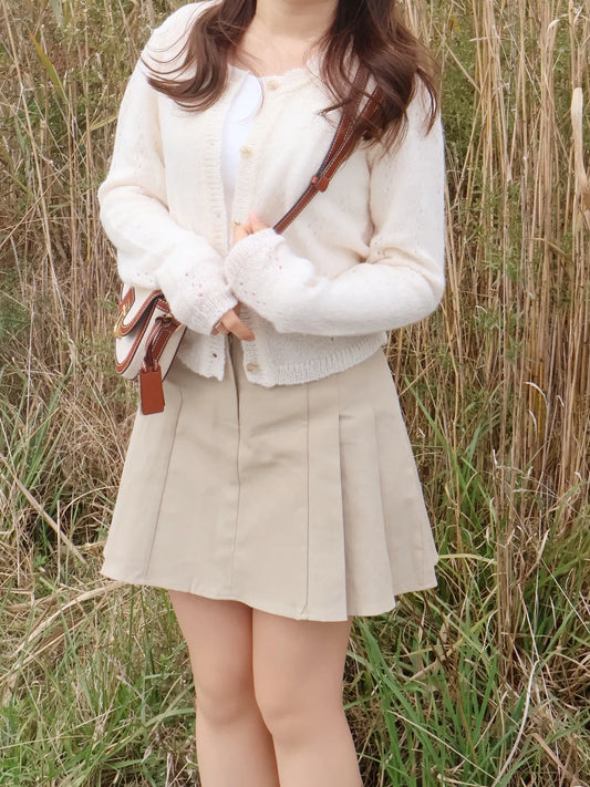 [25% WOOL] Sweet Lace Hollow-Out Cardigan(Cream)