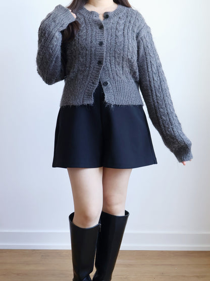 Romantic Cable Knit Cardigan(Charcoal)