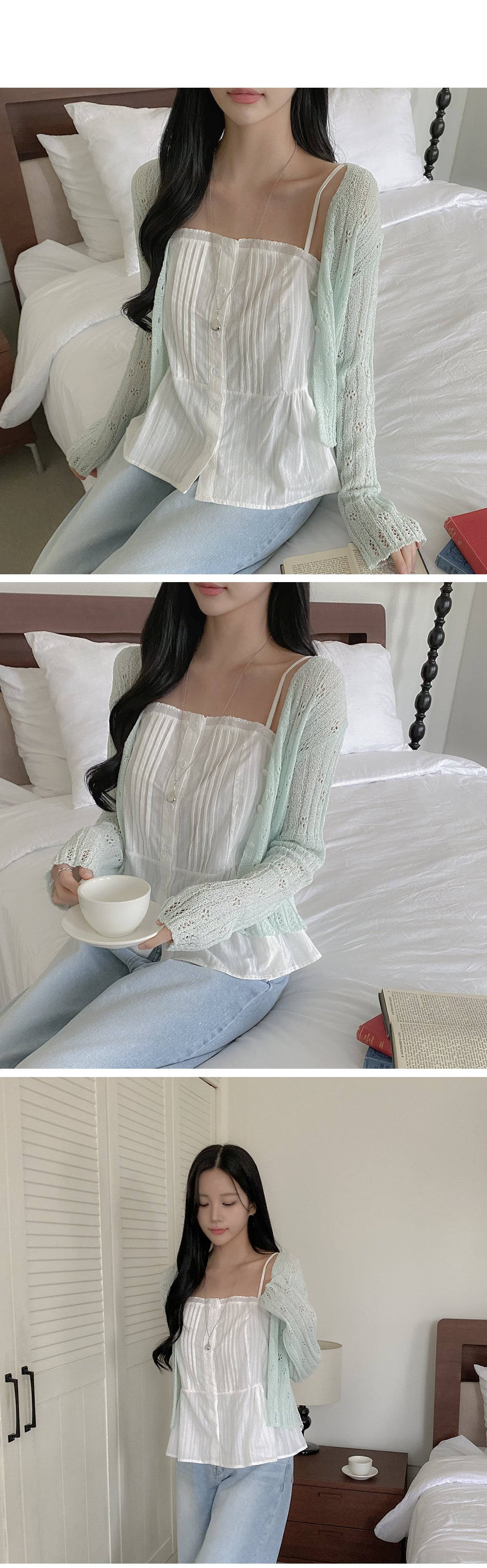 Macaron Pointelle Knit Cardigan(6 colors)