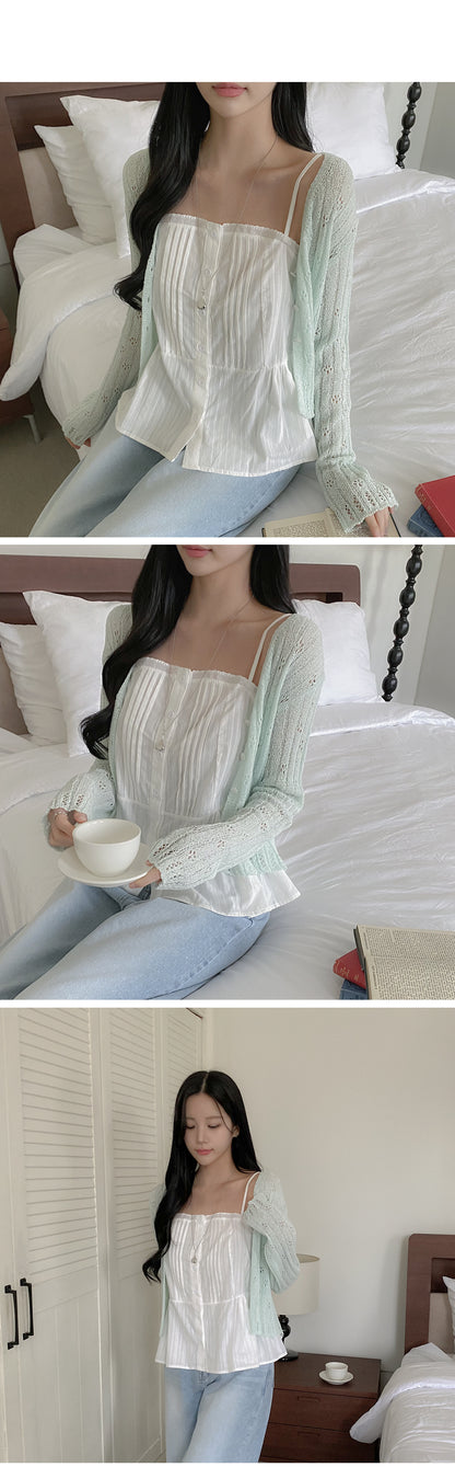 Macaron Pointelle Knit Cardigan(6 colors)