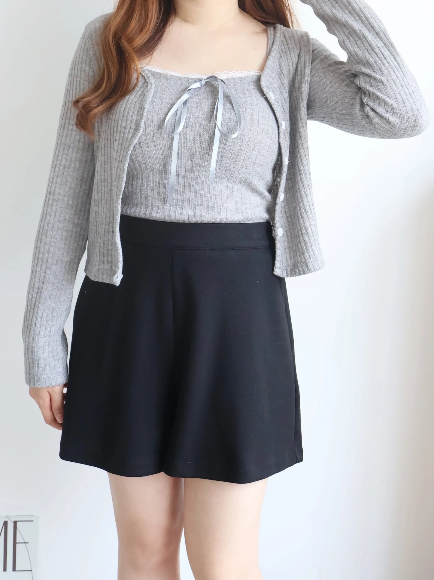 [2-Piece Set] Romantic Balletcore Lace Cami & Cardigan Set(Grey)