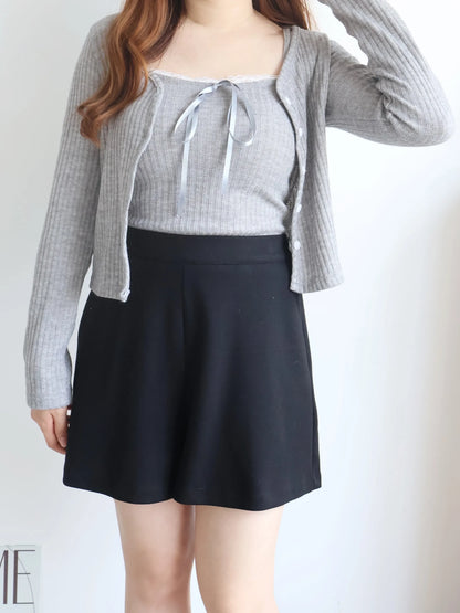 [2-Piece Set] Romantic Balletcore Lace Cami & Cardigan Set(Grey)