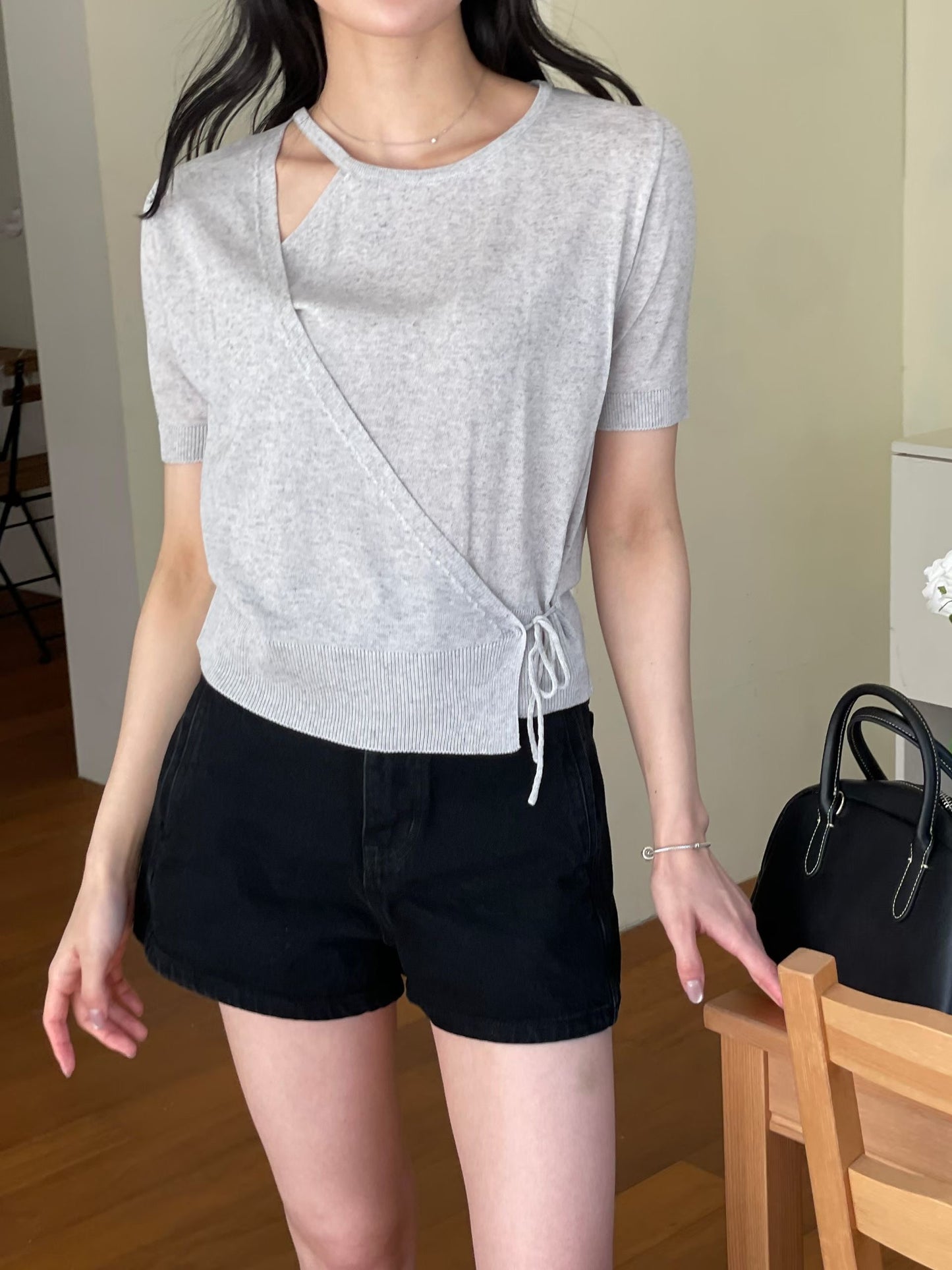 Sophisticated Cross-Front Open Knit Top(4 Colors)
