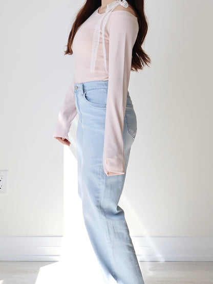 Dreamy Lace Cooling Modal One-Shoulder Top(Baby pink)