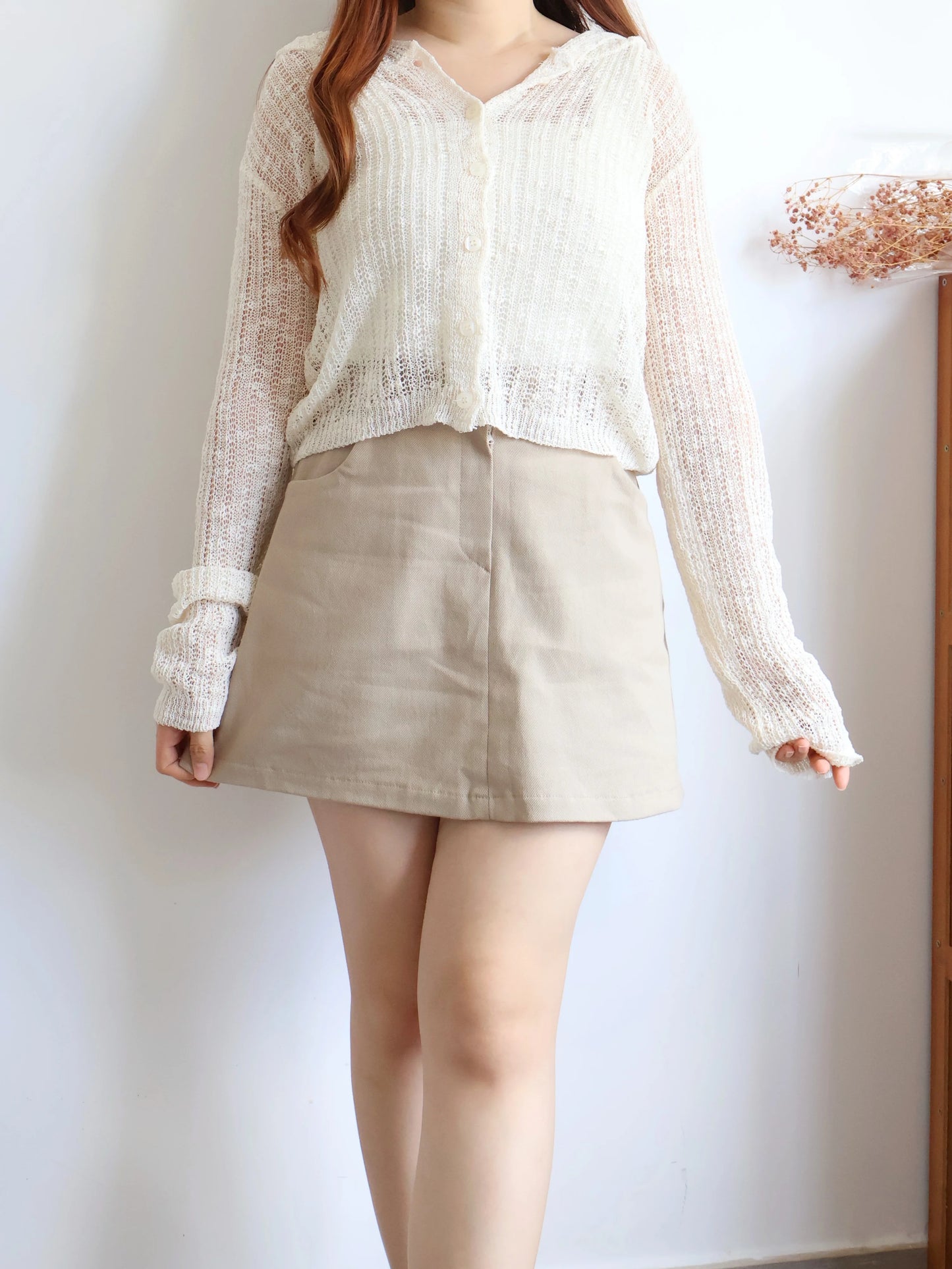 Matcha Milk Foam Hooded Knit Cardigan(Cream)