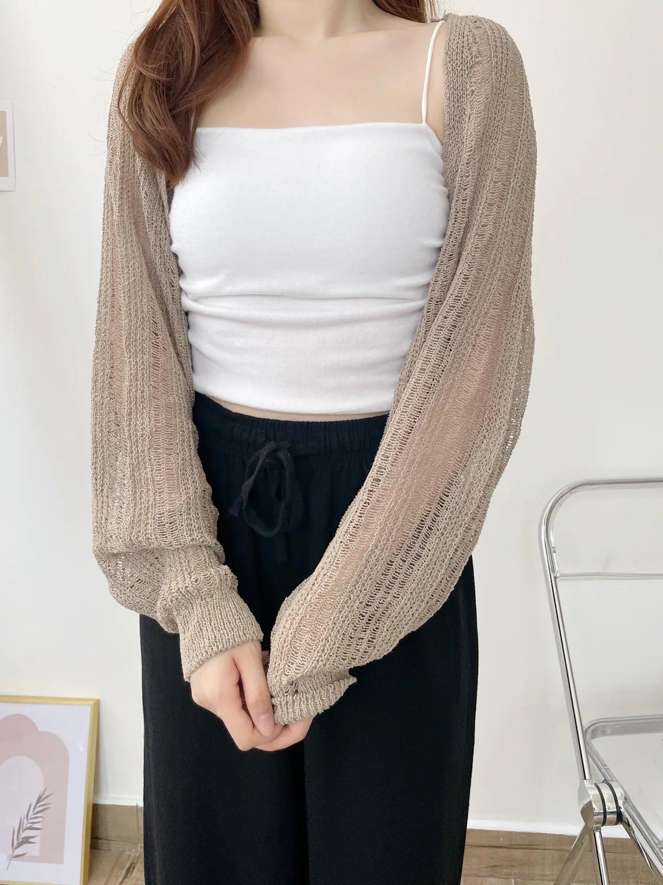Minimalist Arm-Slimming Bolero Open Front Cardigan(Brown)