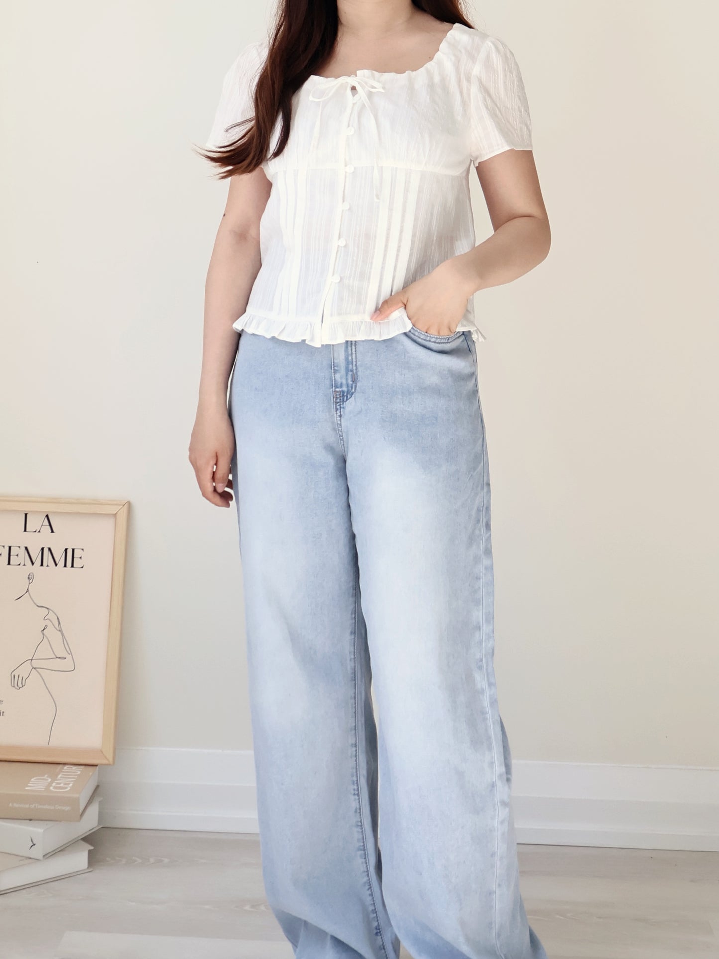 French Textured Jacquard Cotton Blouse(Ivory)