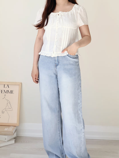 French Textured Jacquard Cotton Blouse(Ivory)