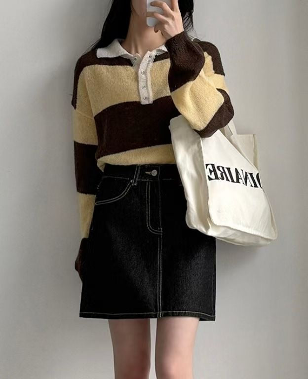 [20% Wool] Preppy Stripe Polo Sweater(5 colors)