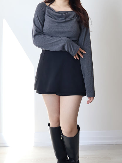 Wrinkle-Free Stretch Cotton A-Line Skort(Black)