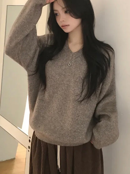 Lambswool Loose V-neck Sweater(9 colors)