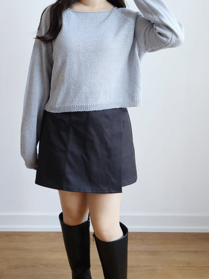 Cloudy Boat Neck Oversized Sweaters(Greyish Blue)