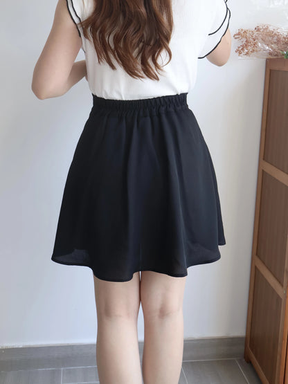 Lightweight Tulip Wrap Chiffon A-Line Mini Skirt(Black)