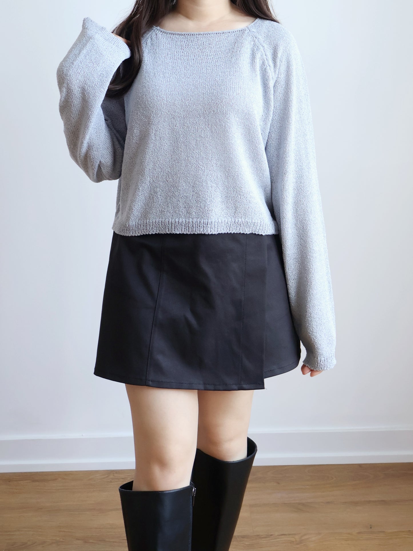 Cloudy Boat Neck Oversized Sweaters(Greyish Blue)