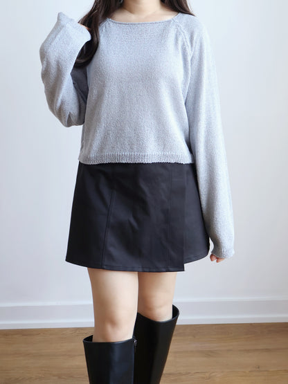 Cloudy Boat Neck Oversized Sweaters(Greyish Blue)
