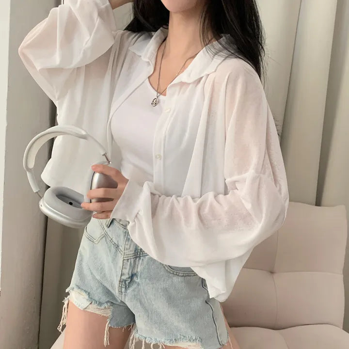 Morning Mist Sheer Layering Oversized Shirt(4 colors)
