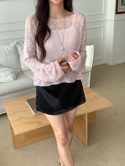 Dreamy Boat Neck Melange Sheer Sweater(4 colors)