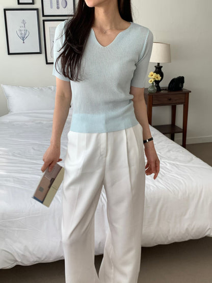 V-Neck Textured Stretch Cooling Knit Top(5 colors)