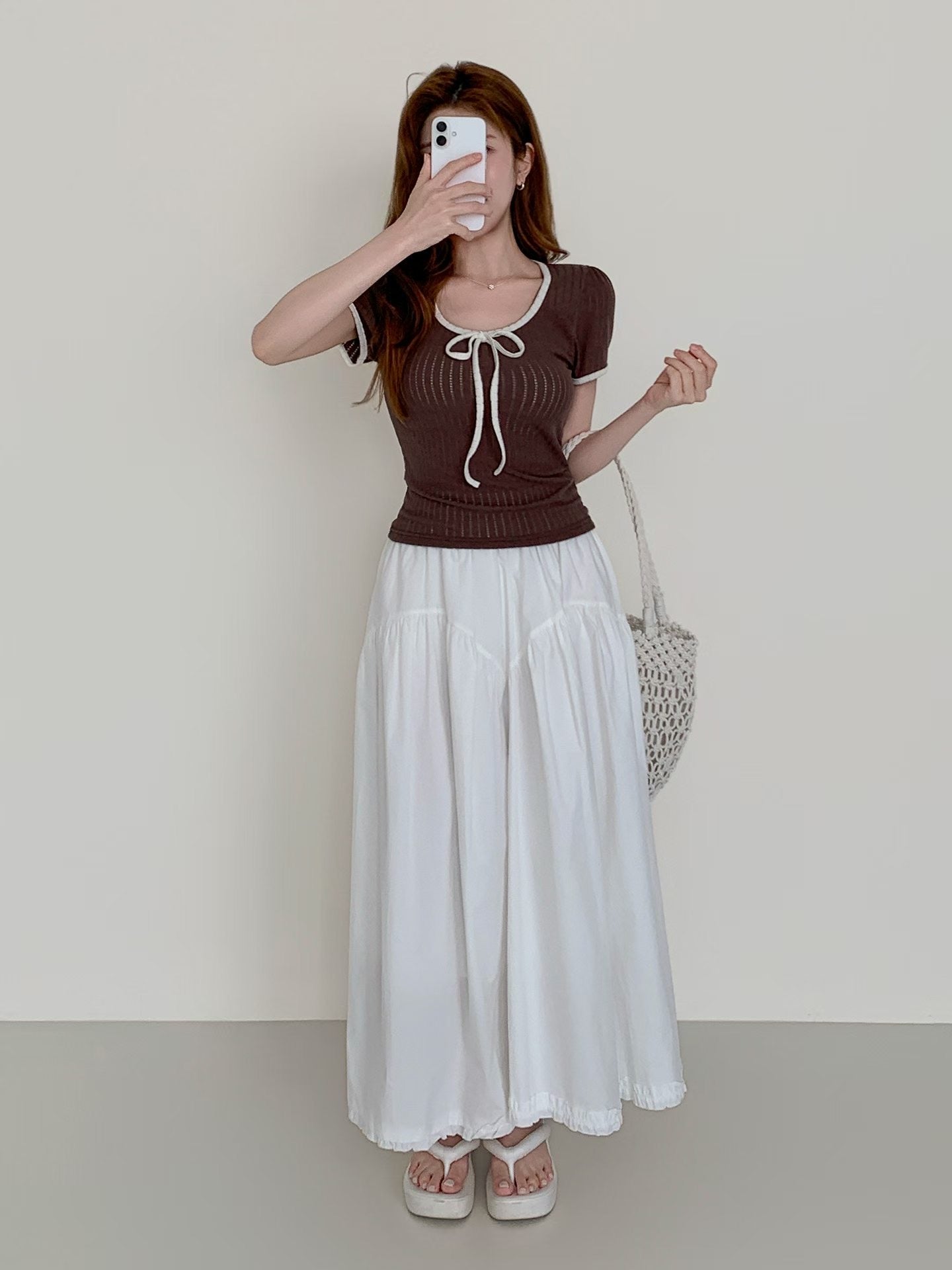 Sweet Color-Block Ribbon Bow Top(3 Colors)