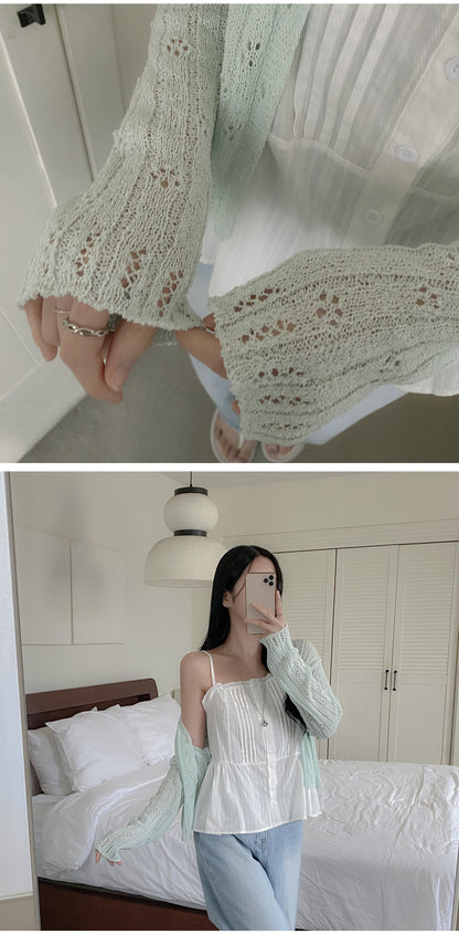 Macaron Pointelle Knit Cardigan(6 colors)