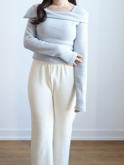 [With neck strap] Elegant Sailboat Collar Warm Fleece Top