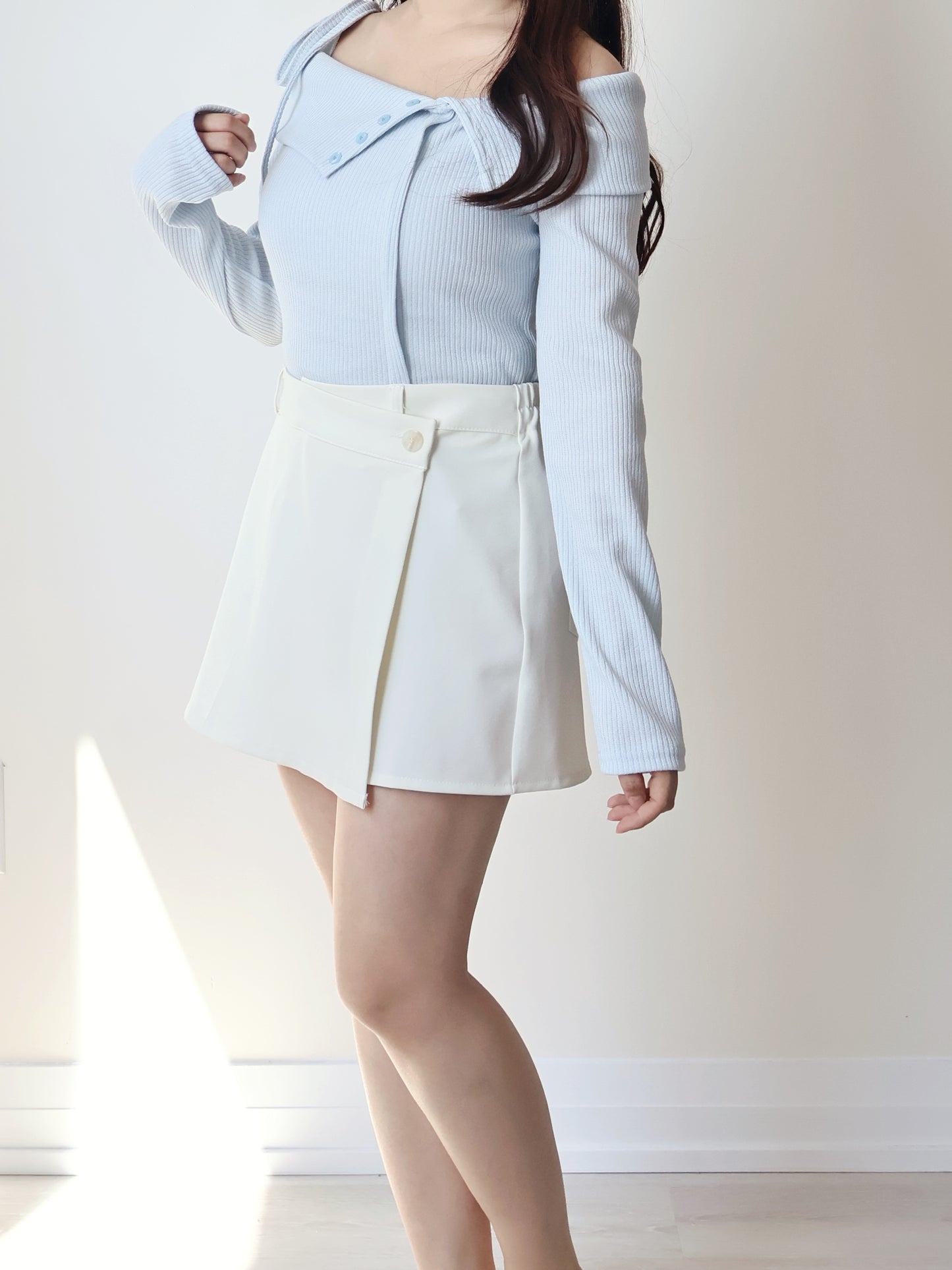 Date Night Pick🎀 Romantic Ribbon Collar Off-Shoulder Top(Skyblue)