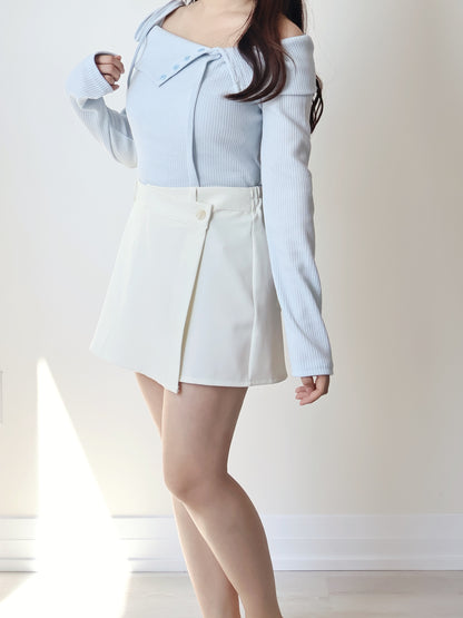 Date Night Pick🎀 Romantic Ribbon Collar Off-Shoulder Top(Skyblue)