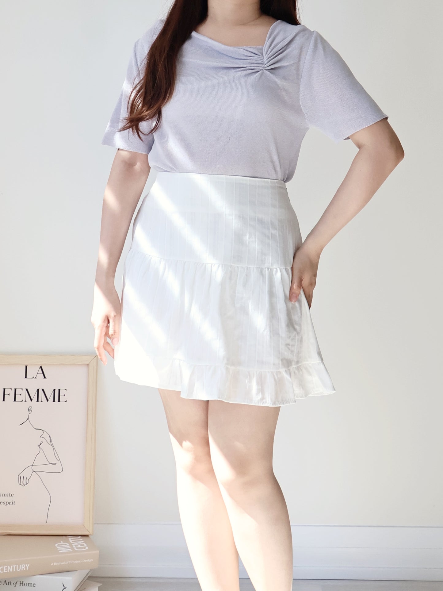 2-Way Elegant Tiered Pleat Ice Silk Knit Top(Lavender)