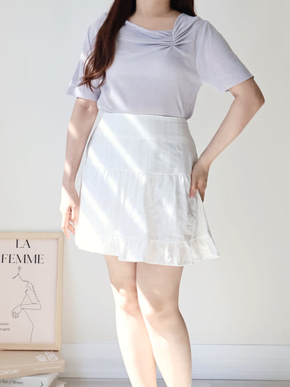 2-Way Elegant Tiered Pleat Ice Silk Knit Top(Lavender)